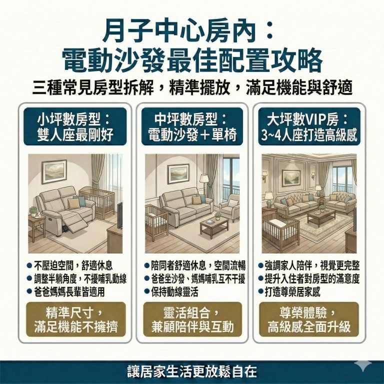 大漢家具建議，月子中心電動沙發可以這樣配置，若有疑問也可以諮詢大漢家具客服